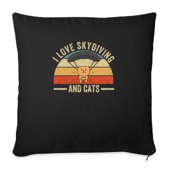 I love skydiving and cat funny - Sofa pillowcase 17,3'' x 17,3'' (45 x 45 cm) - black - Front