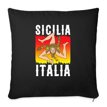 Sicile drapeau Sicile Palerme Italie - Housse de coussin décorative 45 x 45 cm - noir - Devant