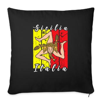 Sicile drapeau Sicile Palerme Italie - Housse de coussin décorative 45 x 45 cm - noir - Devant