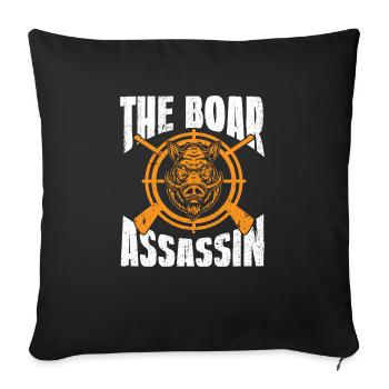 Chasse au sanglier chasseur sanglier - Housse de coussin décorative 45 x 45 cm - noir - Devant
