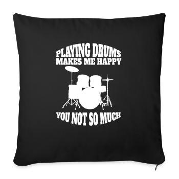 batterie drôle de batteur disant musiciens - Housse de coussin décorative 45 x 45 cm - noir - Devant