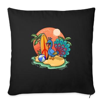 Funny Peacock Surf Lovers Cool Surfboard Surfing - Sofa pillowcase 17,3'' x 17,3'' (45 x 45 cm) - black - Front