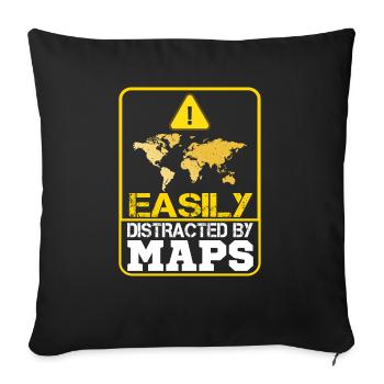 Easily distracted by Maps Geography Mapping - Sofa pillowcase 17,3'' x 17,3'' (45 x 45 cm) - black - Front
