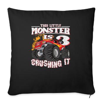 3ème anniversaire plaisante ce petit camion monstre - Housse de coussin décorative 45 x 45 cm - noir - Devant