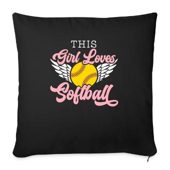 Cette fille aime le joueur de softball Pitcher Catcher - Housse de coussin décorative 45 x 45 cm - noir - Devant
