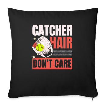 Catcher Hair Don’t Care Softball Player Sports - Housse de coussin décorative 45 x 45 cm - noir - Devant