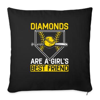 Les diamants sont les meilleurs amis d’une fille Joueur de softball - Housse de coussin décorative 45 x 45 cm - noir - Devant