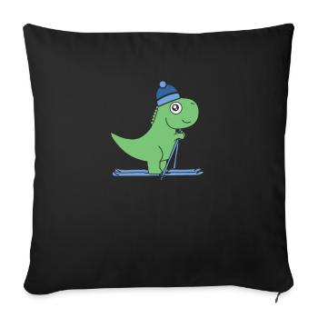 Ski T-Rex Ski Dino Hiver Montagnes Alpes Piste Ski - Housse de coussin décorative 45 x 45 cm - noir - Devant