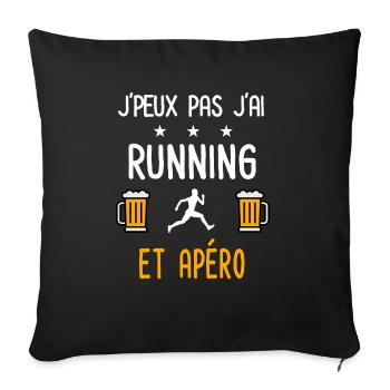 je peux pas j'ai running courir apéro - Housse de coussin décorative 45 x 45 cm - noir - Devant
