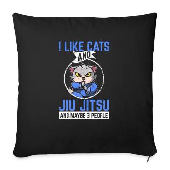 J’aime les chats et le jiu jitsu et peut-être 3 personnes brésiliennes - Housse de coussin décorative 45 x 45 cm - noir - Devant