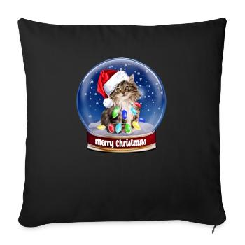 Merry Christmas Longhair Cat Snow Globe Santa - Sofa pillowcase 17,3'' x 17,3'' (45 x 45 cm) - black - Front