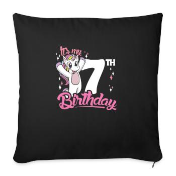 7e anniversaire Enfants Licorne Toodler Seven - Housse de coussin décorative 45 x 45 cm - noir - Devant