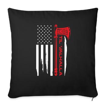 Til valhalla axe drapeau des États-Unis Design pour un viking - Housse de coussin décorative 45 x 45 cm - noir - Devant