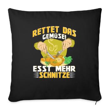 Schnitzel Rettet das Gemüse esst mehr Schnitzel - Sofakissenbezug 45 x 45 cm - Schwarz - Vorne