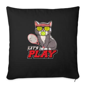 Funny Tennis Cat With Tennis Racket Ball Tennis Pl - Sofakissenbezug 45 x 45 cm - Schwarz - Vorne