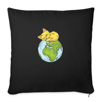 Earth Day Cute Cat loves world - Sofa pillowcase 17,3'' x 17,3'' (45 x 45 cm) - black - Front