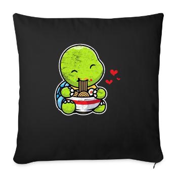 Kawaii Turtle Eating Ramen Noodles Anime Girls - Housse de coussin décorative 45 x 45 cm - noir - Devant