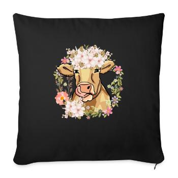 Cute cow with floral wreath - Sofa pillowcase 17,3'' x 17,3'' (45 x 45 cm) - black - Front