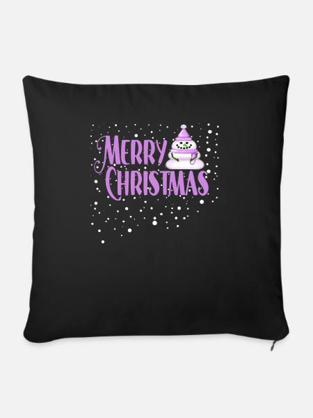 Merry Cristmas Rosaner Schneeman - Sofakissenbezug 45 x 45 cm - Schwarz