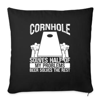 Cornhole Player solves half of Beer Drinking Toss - Sofa pillowcase 17,3'' x 17,3'' (45 x 45 cm) - black - Front