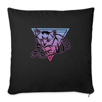 Chat rétro graphique chat pour les propriétaires de chats - Housse de coussin décorative 45 x 45 cm - noir - Devant