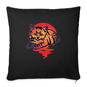 Chat graphique Retro Cat pour les propriétaires de chats - Housse de coussin décorative 45 x 45 cm - noir - Devant
