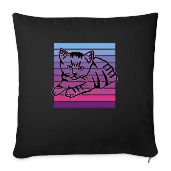 Chat rétro graphique chat pour les propriétaires de chats - Housse de coussin décorative 45 x 45 cm - noir - Devant