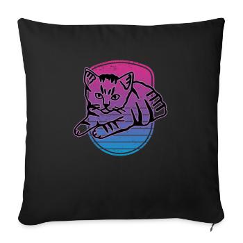 Chat graphique Retro Cat pour les propriétaires de chats - Housse de coussin décorative 45 x 45 cm - noir - Devant