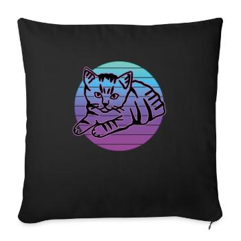 Chat rétro graphique chat pour les propriétaires de chats - Housse de coussin décorative 45 x 45 cm - noir - Devant