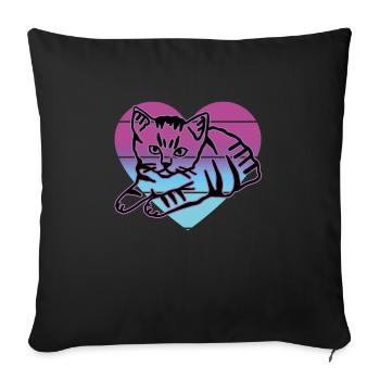 Chat rétro graphique chat pour les propriétaires de chats - Housse de coussin décorative 45 x 45 cm - noir - Devant