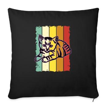 Chat graphique Retro Cat pour les propriétaires de chats - Housse de coussin décorative 45 x 45 cm - noir - Devant