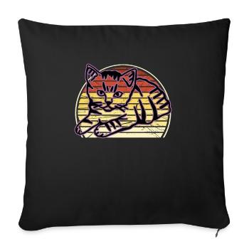 Chat graphique Retro Cat pour les propriétaires de chats - Housse de coussin décorative 45 x 45 cm - noir - Devant