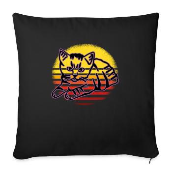 Chat graphique Retro Cat pour les propriétaires de chats - Housse de coussin décorative 45 x 45 cm - noir - Devant