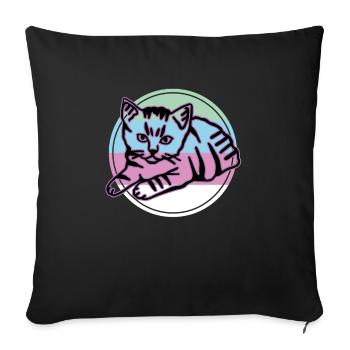 Chat graphique Retro Cat pour les propriétaires de chats - Housse de coussin décorative 45 x 45 cm - noir - Devant