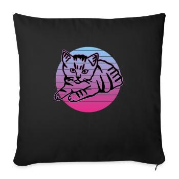 Chat graphique Retro Cat pour les propriétaires de chats - Housse de coussin décorative 45 x 45 cm - noir - Devant