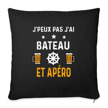 je peux pas j'ai bateau gouvernail et apéro - Housse de coussin décorative 45 x 45 cm - noir - Devant
