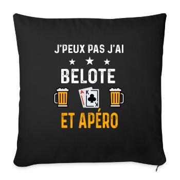 je peux pas j'ai belote cartes et apéro - Housse de coussin décorative 45 x 45 cm - noir - Devant