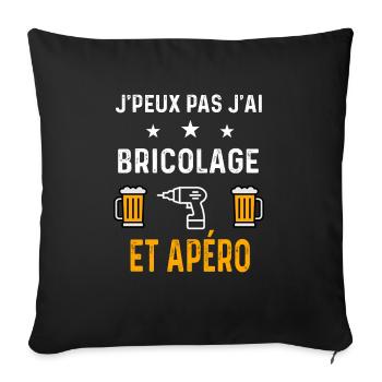 je peux pas j'ai bricolage perceuse et apéro - Housse de coussin décorative 45 x 45 cm - noir - Devant