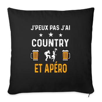 je peux pas j'ai country et apéro - Housse de coussin décorative 45 x 45 cm - noir - Devant