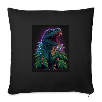 Dino T-Rex Christmas Tree Fairy Lights Hiver - Housse de coussin décorative 45 x 45 cm - noir - Devant