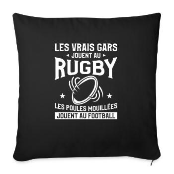 Les Vrais Gars Jouent Au Rugby Rugbyman - Housse de coussin décorative 45 x 45 cm - noir - Devant