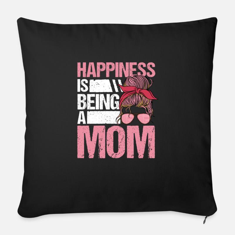 Le bonheur, c’est d’être maman Maman Lunettes de soleil - Housse de coussin décorative 45 x 45 cm - noir