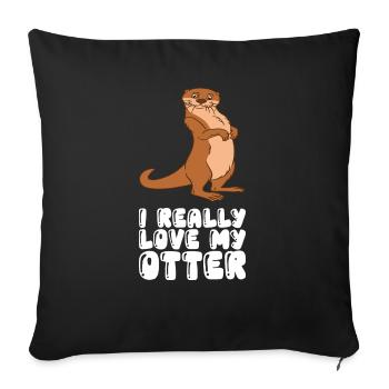 Petits jeux de mots sur les loutres et blagues sur les loutres - Housse de coussin décorative 45 x 45 cm - noir - Devant
