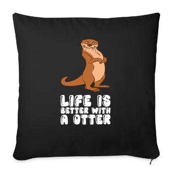 Petits jeux de mots sur les loutres et blagues sur les loutres - Housse de coussin décorative 45 x 45 cm - noir - Devant