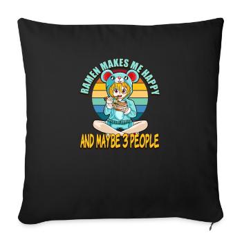 Mignon Japon Kawaii Anime Funny Ramen me rend heureux - Housse de coussin décorative 45 x 45 cm - noir - Devant