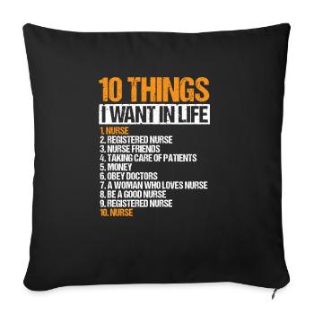 10 choses Infirmière Compétences de vie Soins infirmiers - Housse de coussin décorative 45 x 45 cm - noir - Devant