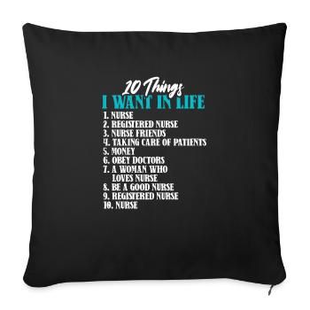 10 choses Infirmière Compétences de vie Soins infirmiers - Housse de coussin décorative 45 x 45 cm - noir - Devant