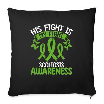 Mois du ruban de la scoliose Son combat est mon combat - Housse de coussin décorative 45 x 45 cm - noir - Devant