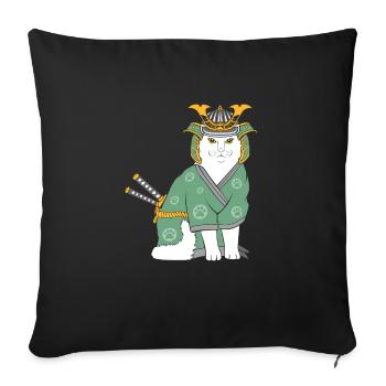 Neko Samurai Funny - Sofa pillowcase 17,3'' x 17,3'' (45 x 45 cm) - black - Front