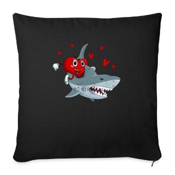 Heart Riding Shark Valentine's Day Funny Sharks Lovers - Sofa pillowcase 17,3'' x 17,3'' (45 x 45 cm) - black - Front
